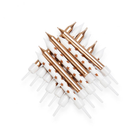 Birthday Candles Metallic Star Mix Candles Gold with Holders