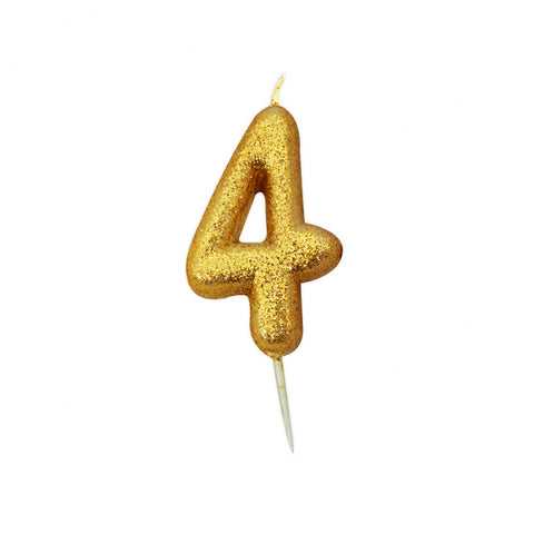 Birthday Candle - Number 4 Glitter Gold Pick