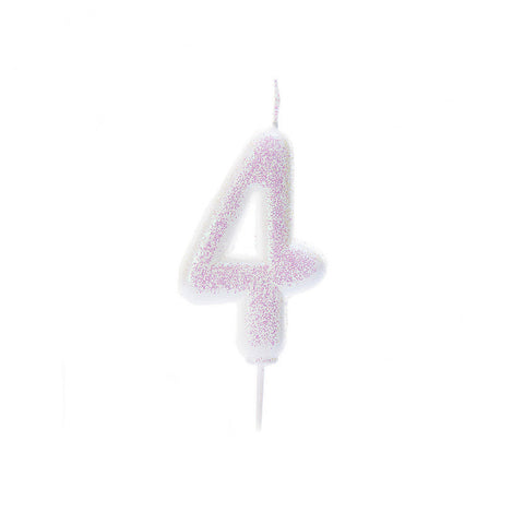 Birthday Candle - Number 4 Glitter Iridescent Pick