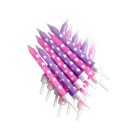 Birthday Candles - Unicorn Pink Lilac With Holders