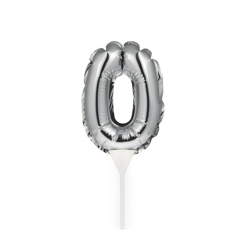 Self-Inflating Mini Balloon Birthday Cake Topper 0 Silver – Pastry Mart ...