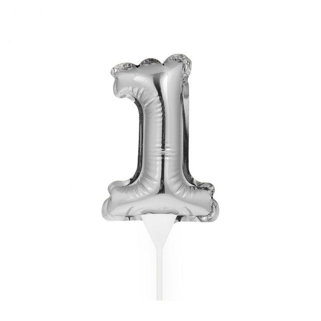 Self-Inflating Mini Balloon Birthday Cake Topper 1 Silver – Pastry Mart ...