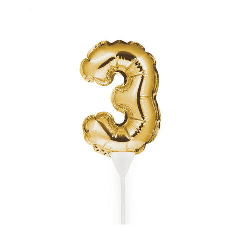 Self-Inflating Mini Balloon Birthday Cake Topper 3 Gold