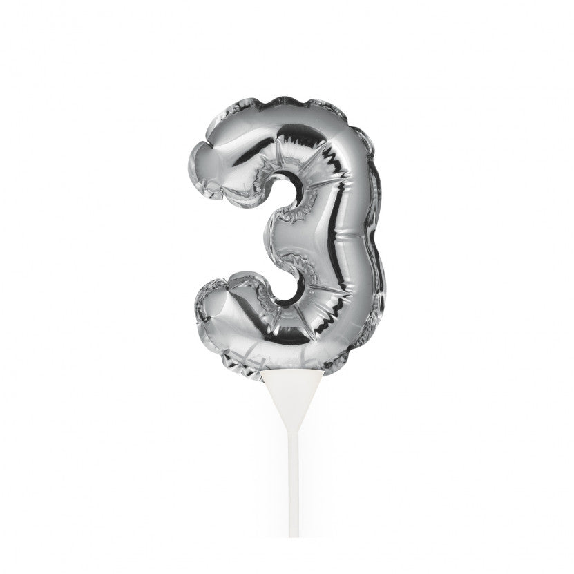 Self-Inflating Mini Balloon Birthday Cake Topper 3 Silver – Pastry Mart ...