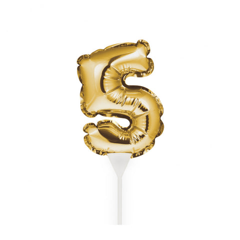 Self-Inflating Mini Balloon Birthday Cake Topper 5 Gold