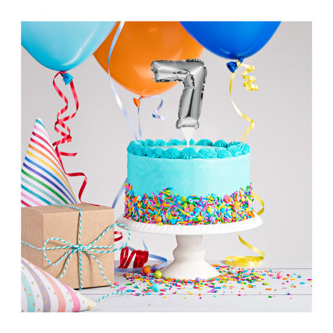 Self-Inflating Mini Balloon Birthday Cake Topper 7 Silver