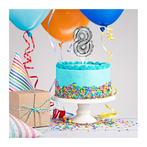 Self-Inflating Mini Balloon Birthday Cake Topper 8 Silver