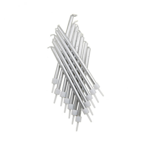 Tall Candles Metallic Silver with Holders 10cm
